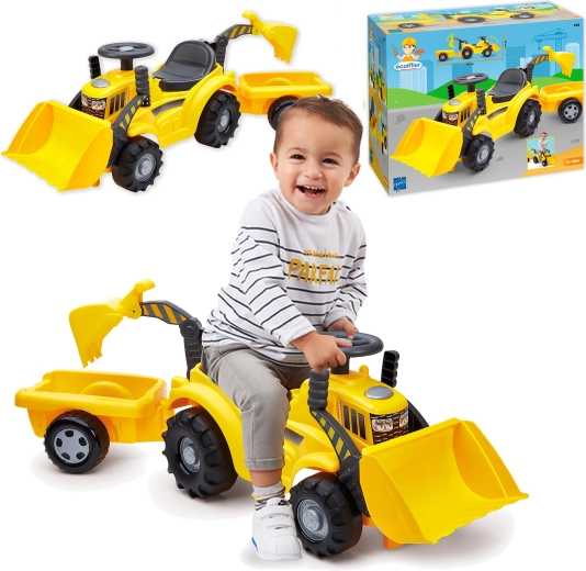 Ecoiffier pedal tractor with trailer, loader and excavator