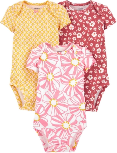 Carter's girls' short-sleeve bodysuits pink/yellow, 3 pcs – PRE