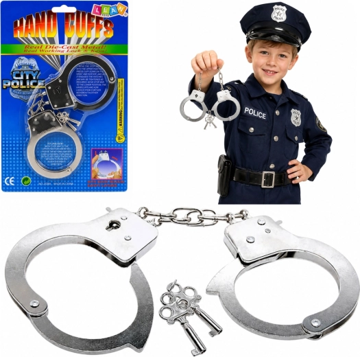 Metal police handcuffs with keys for children, silver
