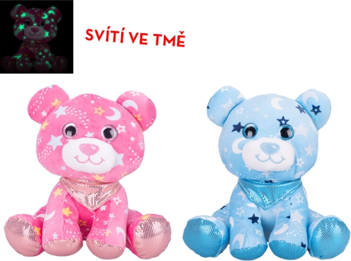 Plush teddy bear 20 cm with scarf, glows in the dark