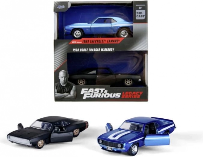 Greiti ir įsiutę – dvigubas rinkinys Chevrolet Camaro 1969 ir Dodge Charger Wide Body 1968 1:32