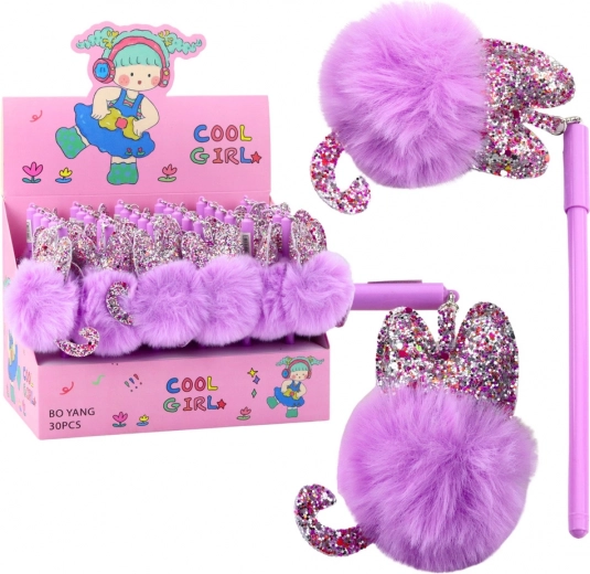 Long Gel Pen with Purple Pom-Pom
