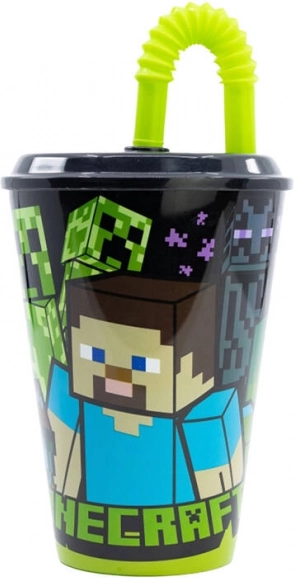 Vaikiškas puodelis su šiaudeliu Minecraft 430 ml juodas