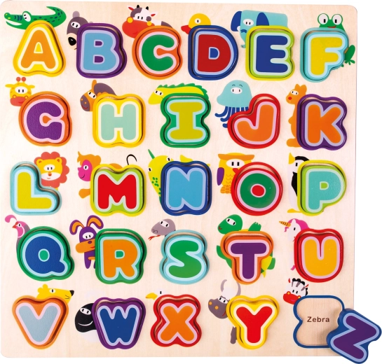 BINO wooden insert puzzle with the English alphabet and animals