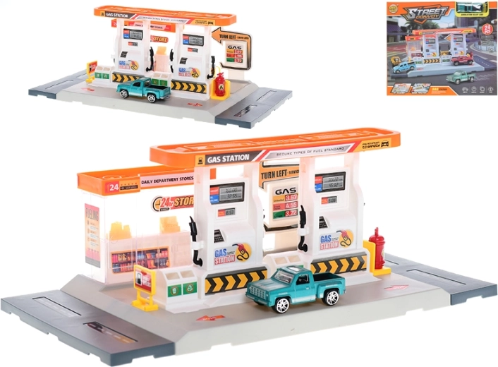 Gas Station Building Kit 34 × 17 cm with Metal Car