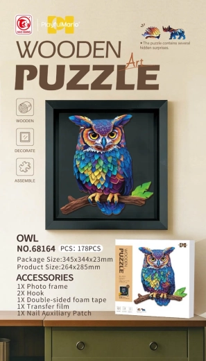Wooden owl puzzle with 178 pieces