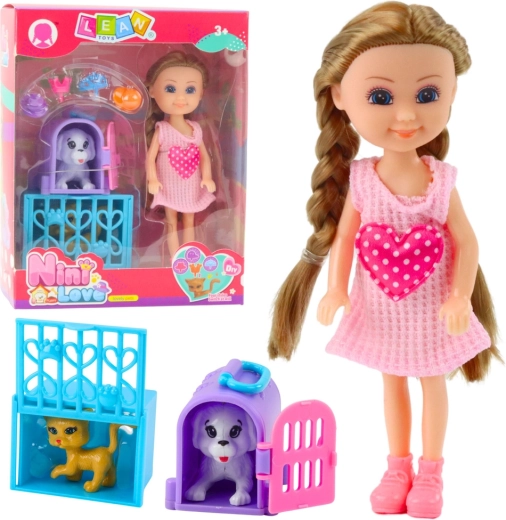 Mini lėlė su vežimėliu ir kačiukais