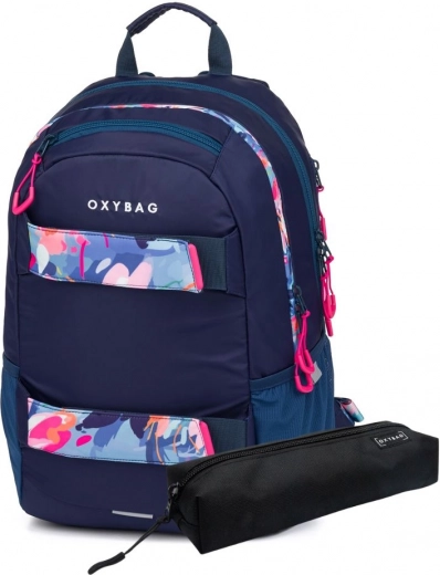 Student Backpack and Pencil Case OXY Sport Blue Flowers