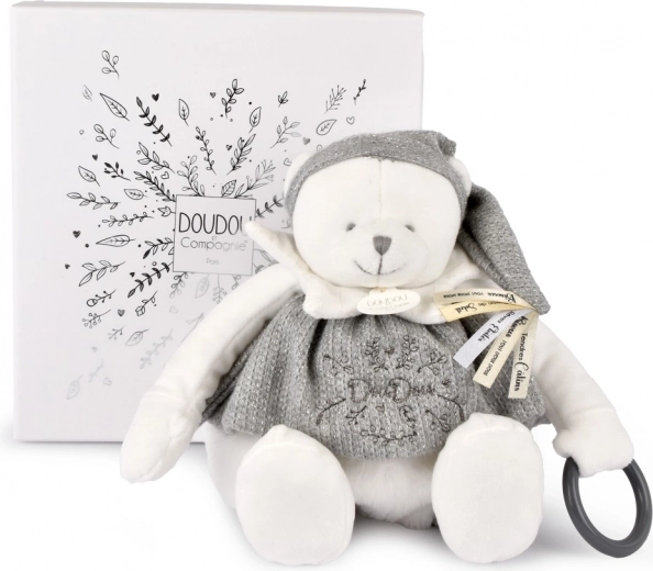 Doudou pliušinis baltasis lokys su žiedu 30 cm pilkas