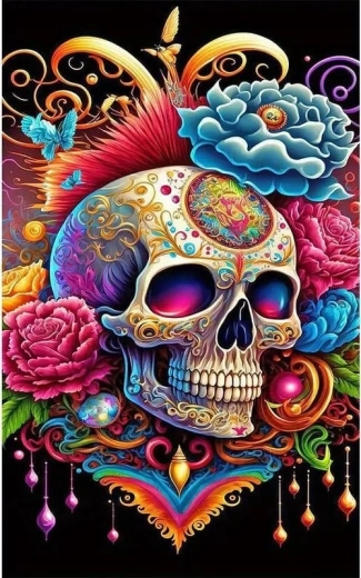Diamond Painting Skull with Flowers Halloween 30 × 40 cm