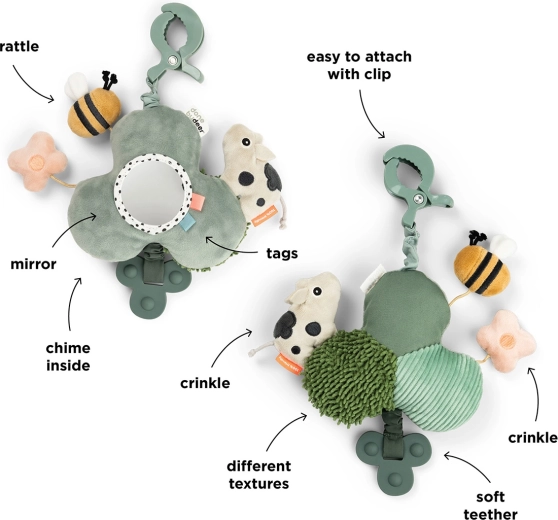 Done by Deer Tiny farm activity mirror with clip, green