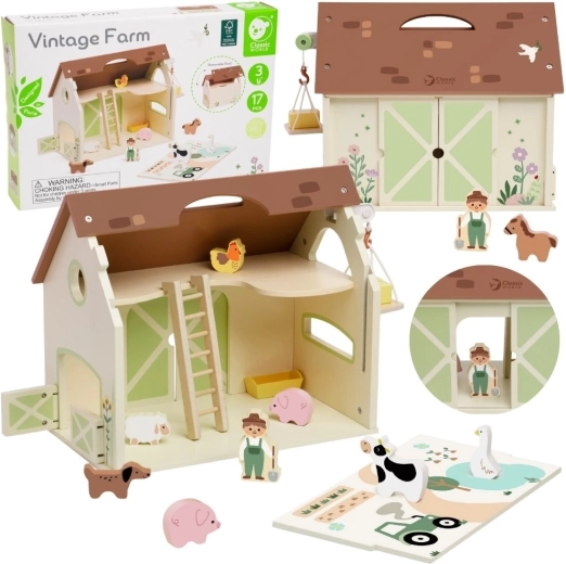 Classic World medinė vintažinė ferma – 17 figūrėlių rinkinys
