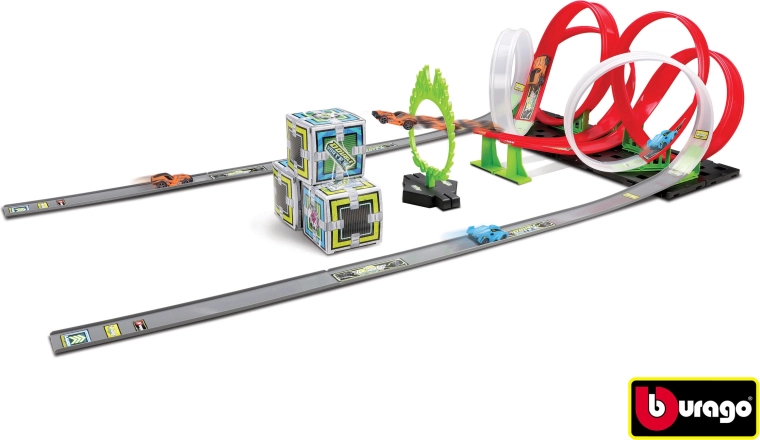 Bburago GoGears Extreme Double Vortex racing track with two cars