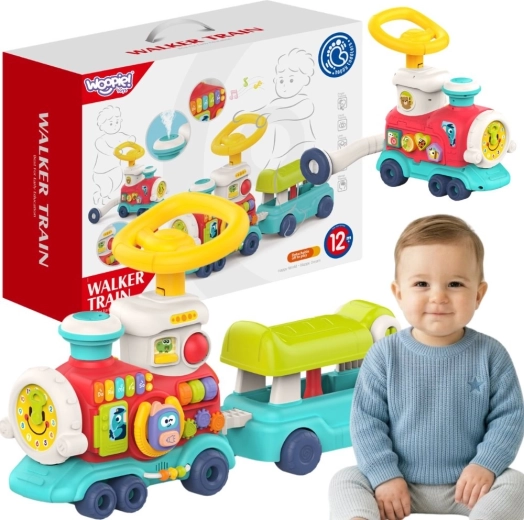 Woopie Baby interaktyvus 2in1 lokomotyvas – stumdukas vaikštynė ir pasispiriama mašinėlė su garais