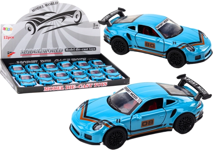 Metalinis sportinio automobilio modelis 1:32 su figūrėle ir spoileriu – mėlynas