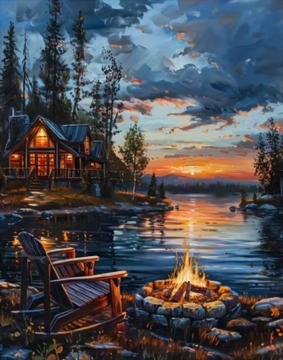 Norimpex deimantinė mozaika „Stovyklavietė prie ežero“ 30 × 40 cm
