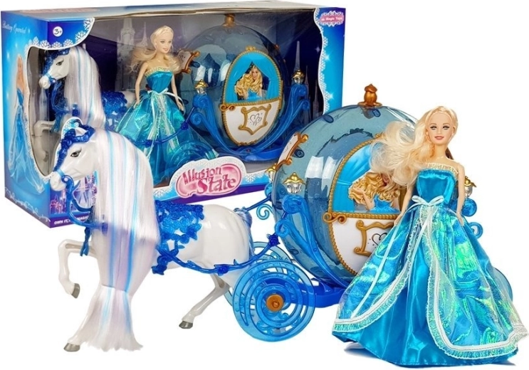 Doll with Carriage and Combable Horse – Blue Set