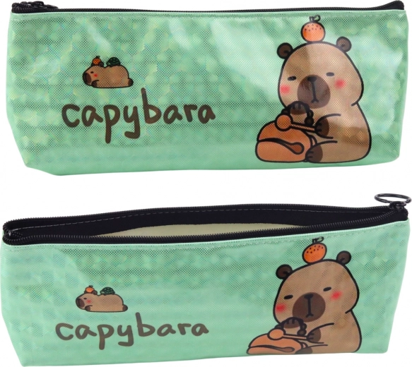 Flexible school pencil case capybara green