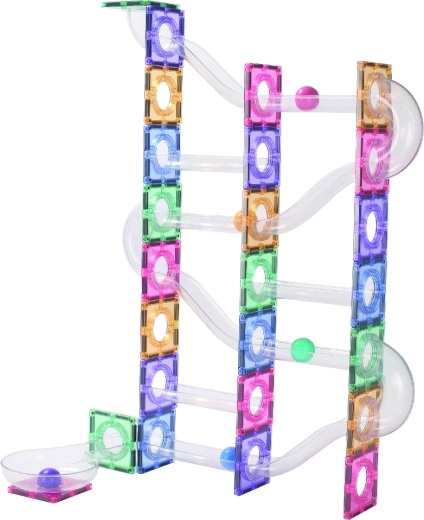 Cleverclixx pastel magnetic marble run with 110 pieces