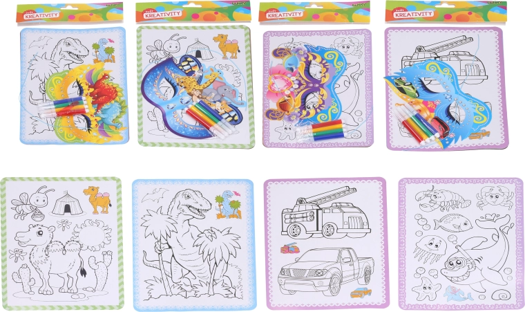 Creative set for kids – 4 coloring sheets, mask and 4 markers
