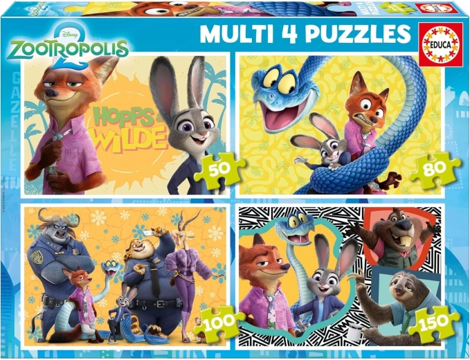 Educa dėlionė Zootropolis 4in1 – vaikiška progresyvinė dėlionė (50, 80, 100 ir 150 dalių)