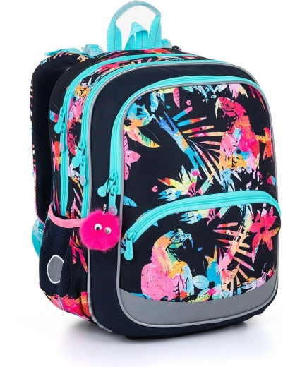 Lightweight Topgal school backpack with a parrot motif