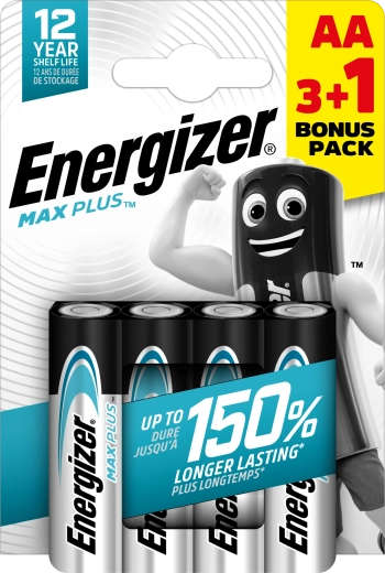 Energizer Max Plus AA šarminės baterijos 3+1 nemokamai, 4 vnt.