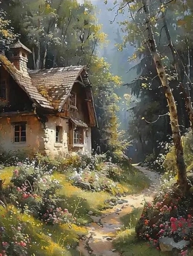 Norimpex Paint by Numbers Cabin on a Forest Path 40 × 50 cm