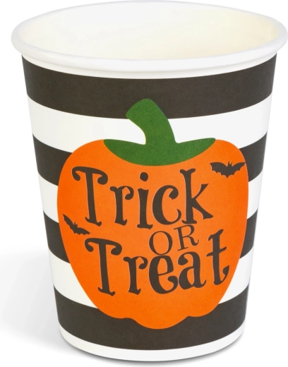 Halloween paper cups with pumpkin design, 250 ml, 8 pcs