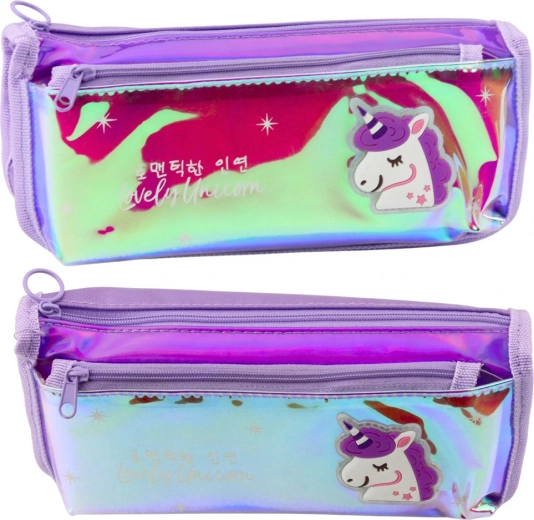 Purple Holographic School Pencil Case with Unicorn