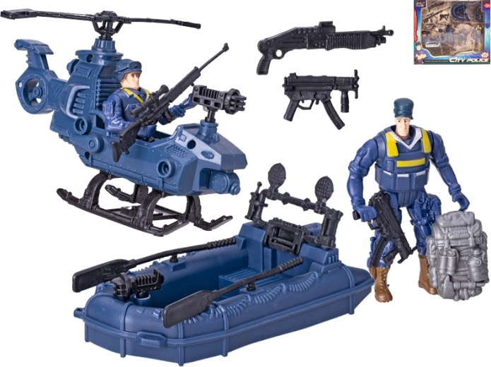 Police set with helicopter and boat, figures and accessories