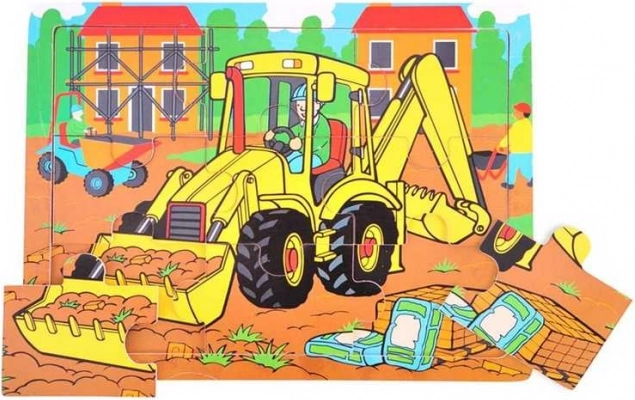 BIGJIGS TOYS medinė dėlionė ekskavatorius, 9 dalys