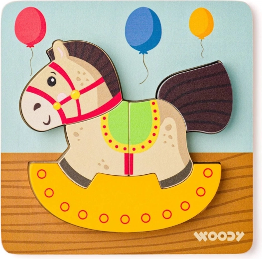 WOODY Baby medinė įdedama dėlionė „Arkliukas“ – 5 detalės