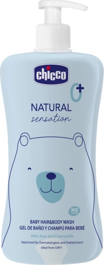 Chicco Natural Sensation plaukų ir kūno šampūnas su alaviju ir ramunėlėmis 500 ml