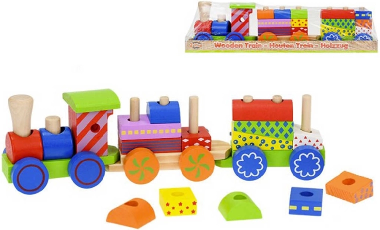 Wooden threading train for baby 33 cm – engine and 2 carriages