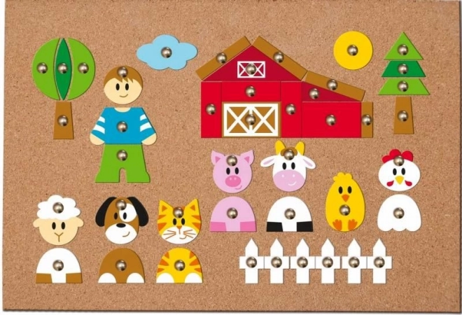 Corkboard nail game Village animals