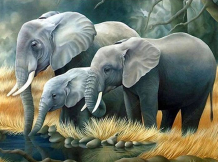 Norimpex Paint by Numbers Elephant Family by the River 40 × 50 cm