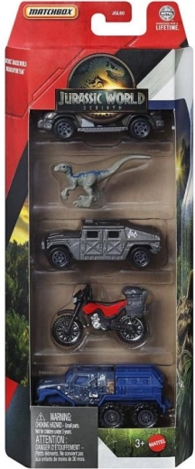 Matchbox Juros periodo pasaulis – rinkinys: 4 automobilėliai ir dinozauras