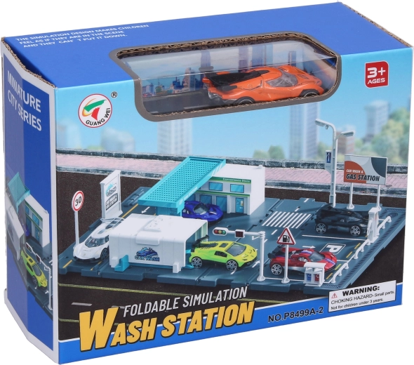 Parking Garage with Gas Station and Metal Car