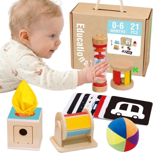 Montessori Educational Sensory Box XXL 6 in 1 TOOKY TOY for Babies from Birth to 6 Months - 6 Pieces