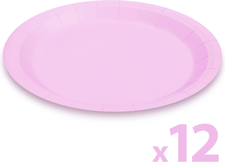 Set of pink paper plates, 23 cm, 12 pcs