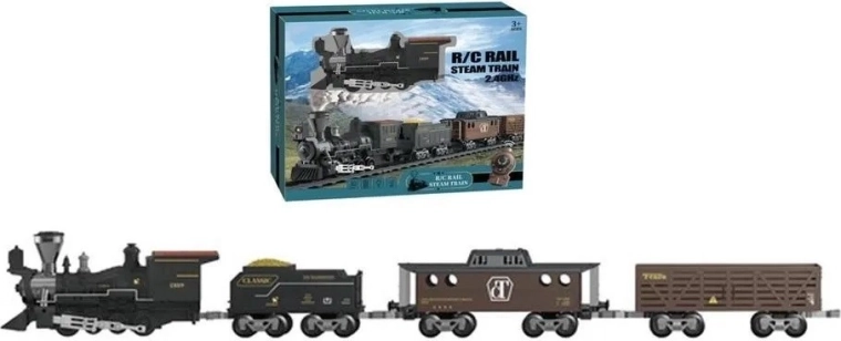 Battery-powered train set with light, sound, and smoke