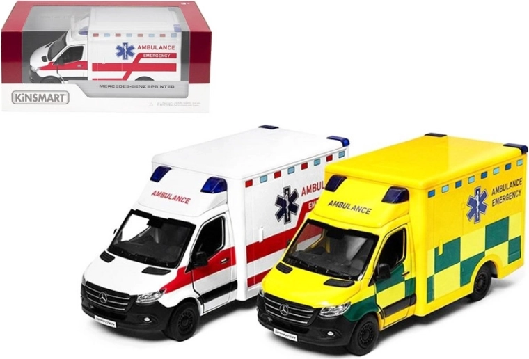 Mercedes‑Benz Sprinter greitosios pagalbos automobilio metalinis modelis su Pull Back pavara