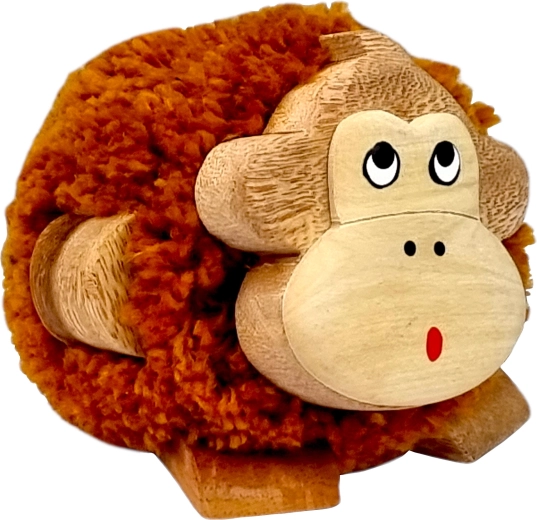 Wooden Monkey with Pom-Pom XL