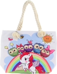 Shoulder bag with unicorn and owls