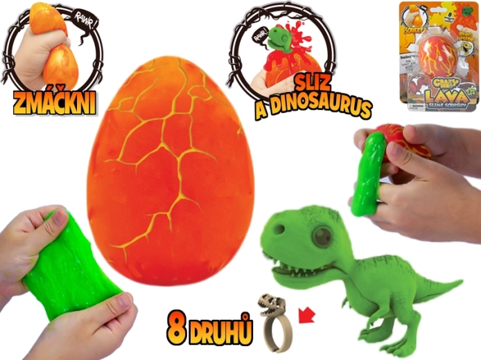 Crazy Dino kiaušinis su gleivėmis, dinozauro figūrėle ir žiedu