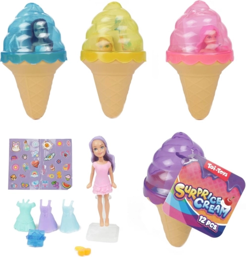 Mini Doll in an Ice Cream Cone with Accessories 12 cm - 1 piece