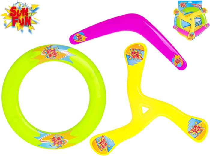 Skraidančių diskų rinkinys SUN FUN – frisbis, žiedinis diskas ir bumerangas