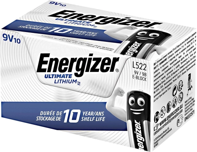 Lithium Battery 9V ENERGIZER Ultimate Lithium, pack of 10 pcs