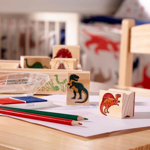 8 wooden dinosaur stamps